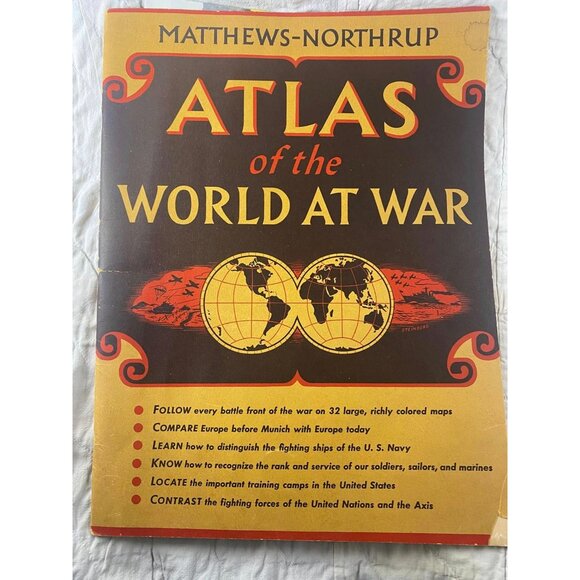 Matthews-Northrup Atlas Of The World At War 1940s Vintage Maps - Picture 1 of 14
